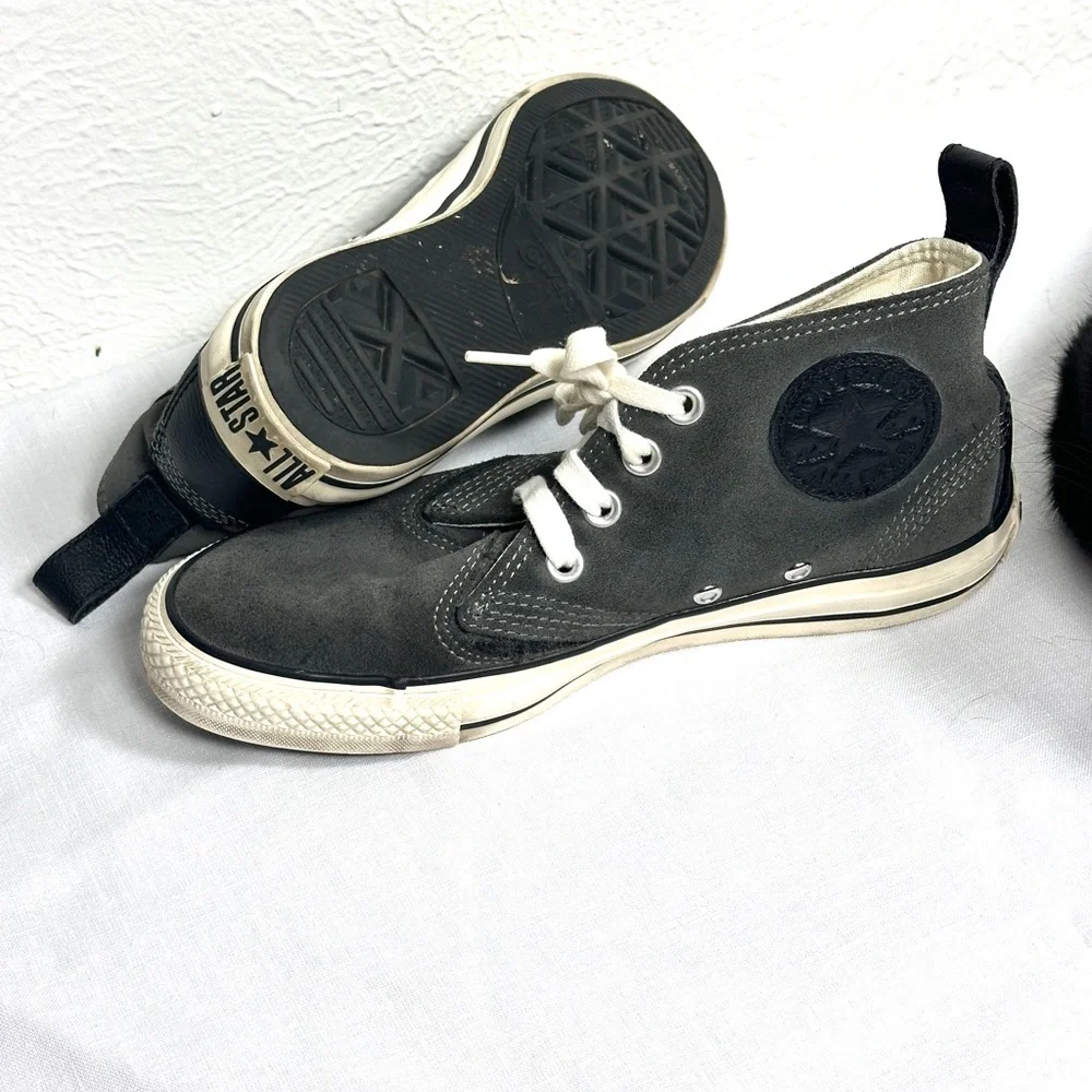 CONVERSE ALL-STAR Chuck Taylor High-Tops Grey Suede Black Logo W-7 M-5 Unisex - Picture 5 of 12